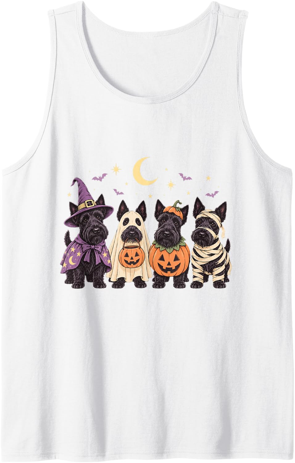 Scottie Dog Halloween Costume Pumpkin Ghost Sleeveless Tank Top - White