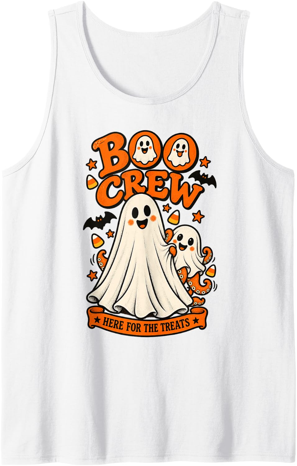 Octopus Boo Crew Here for the Treats Halloween Animal Lover Sleeveless Tank Top - White