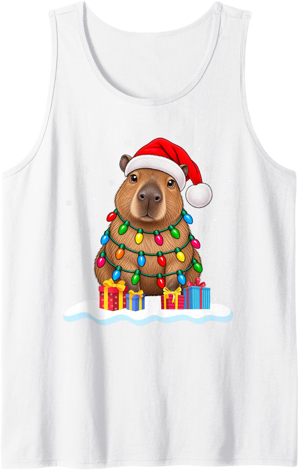 Funny Capybara Christmas Sweater Santa Hat Capybara Sleeveless Tank Top - White