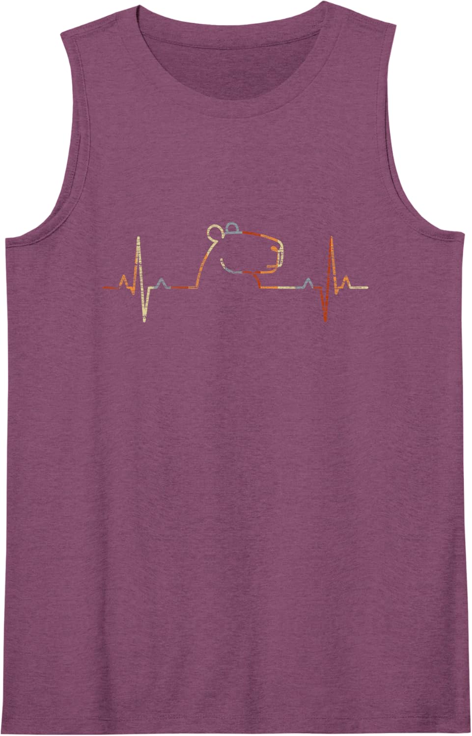 Capybara Heartbeat Vintage ECG Cardiogram Retro Sleeveless Tank Top - Purple