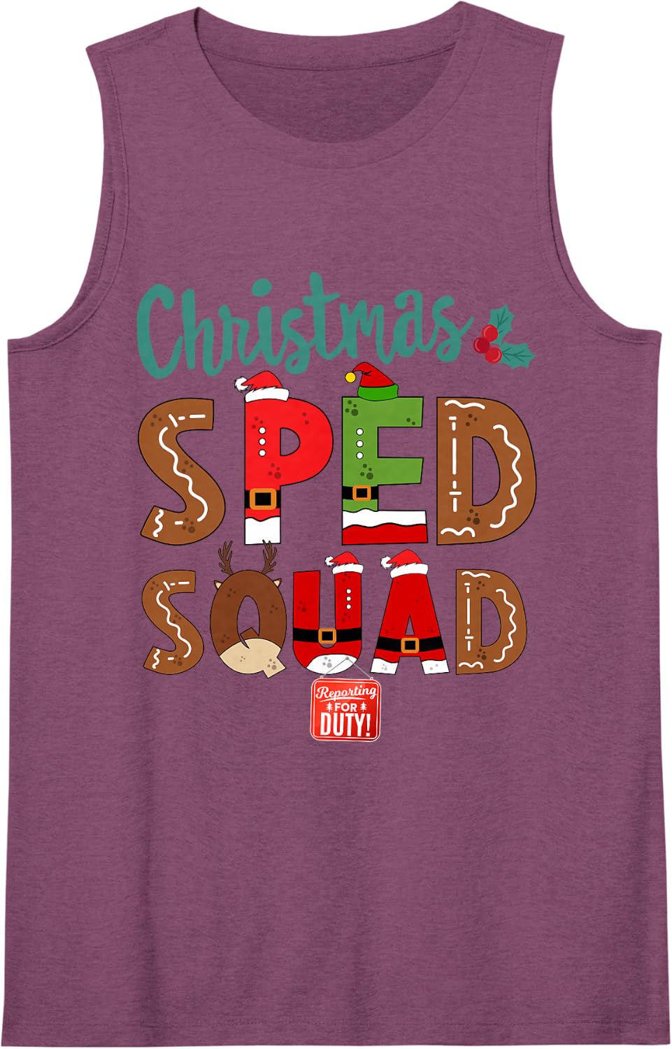 Christmas SPED Squad Teacher School Assistant SPED para Crew Sleeveless Tank Top - Purple