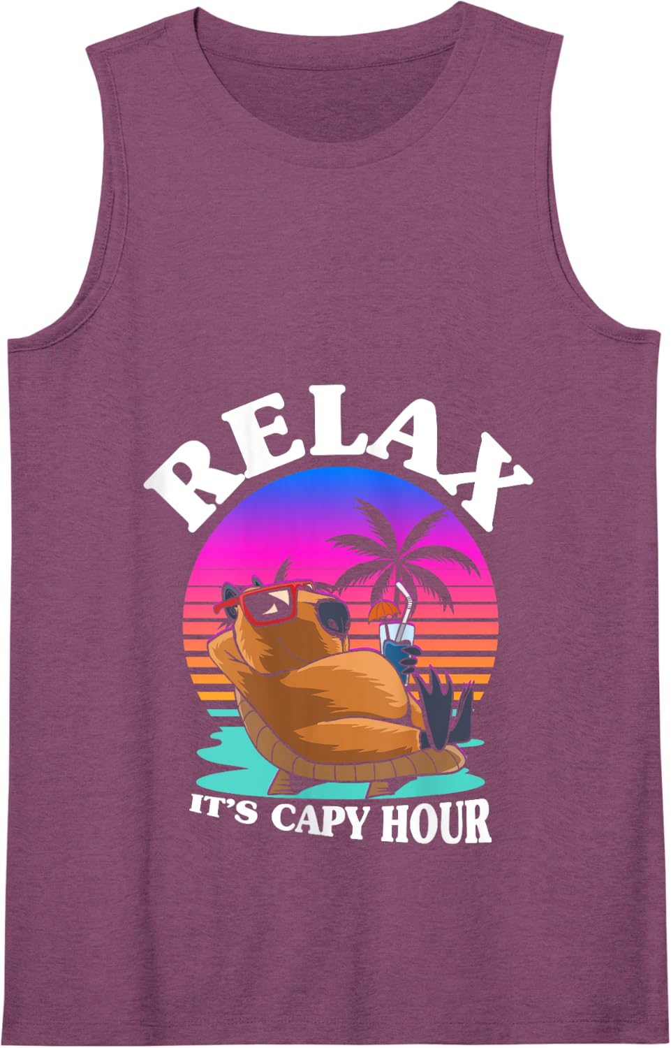 Relax It's Capy Hour - 80s Style Funny Vintage Capybara Tank Top - Purple