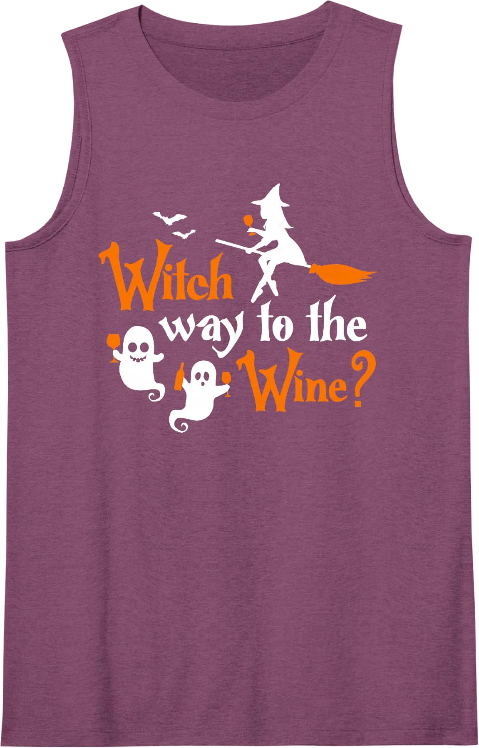 Witch Way to the Wine Funny Halloween Witch Wine Lover Sleeveless Tank Top - Purple