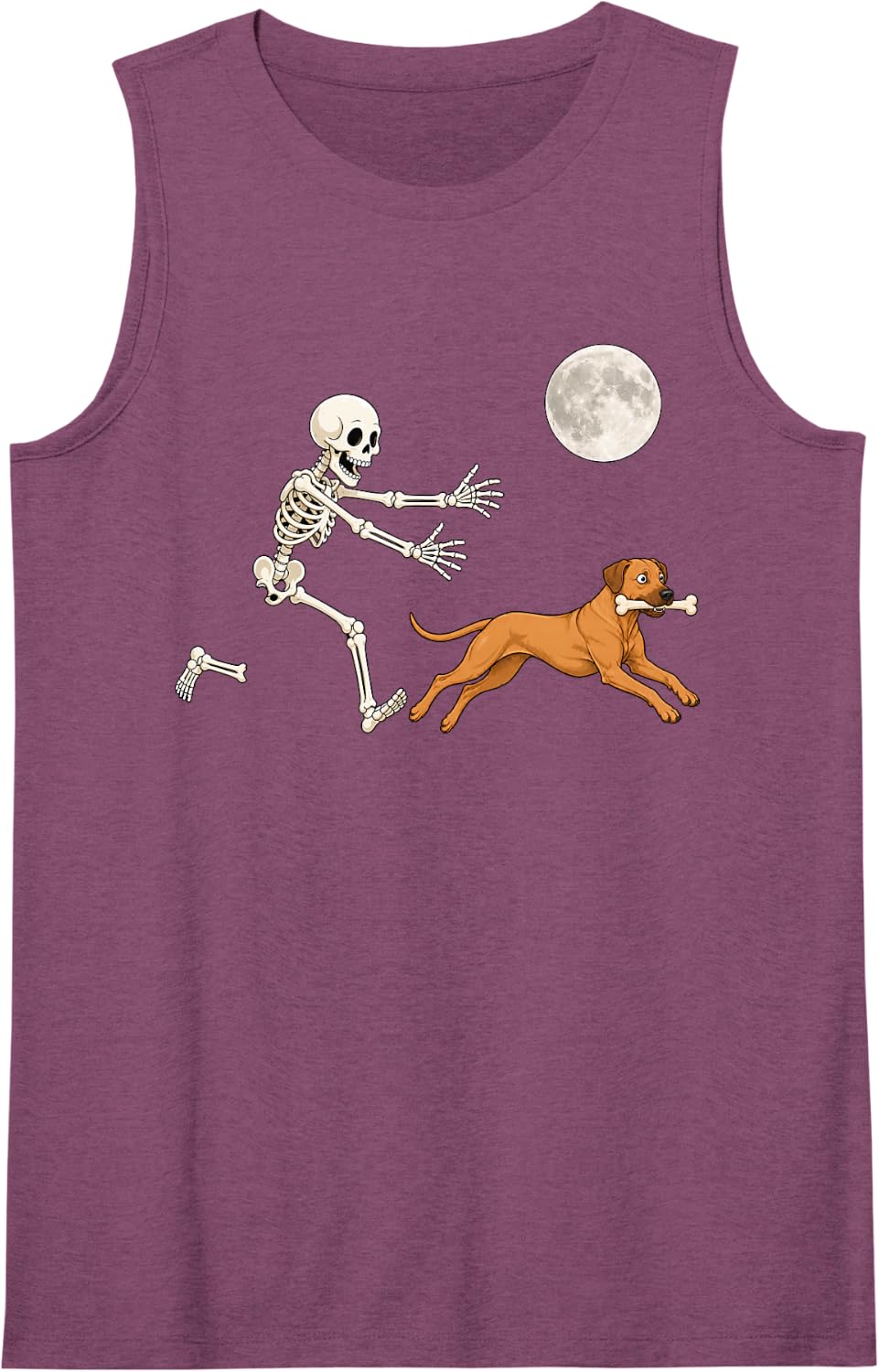 Rhodesian Ridgeback Running Skeleton Retro Halloween Dog Sleeveless Tank Top - Purple