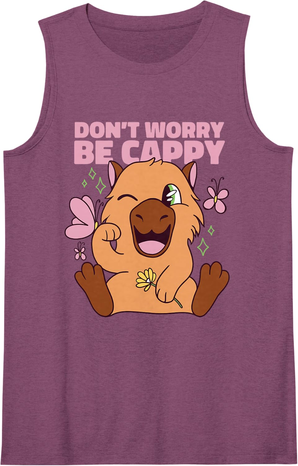 Don't Worry be Cappy Happy Capybara Funny Animal Graphic Sleeveless Tank Top - Purple