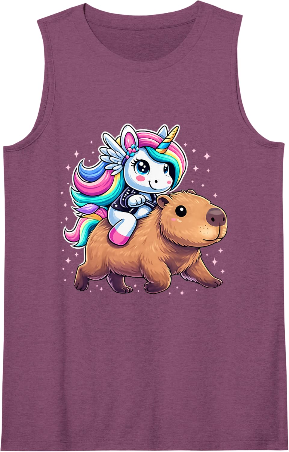 Unicorn Riding Capybara Funny Rainbow Sleeveless Tank Top - Purple