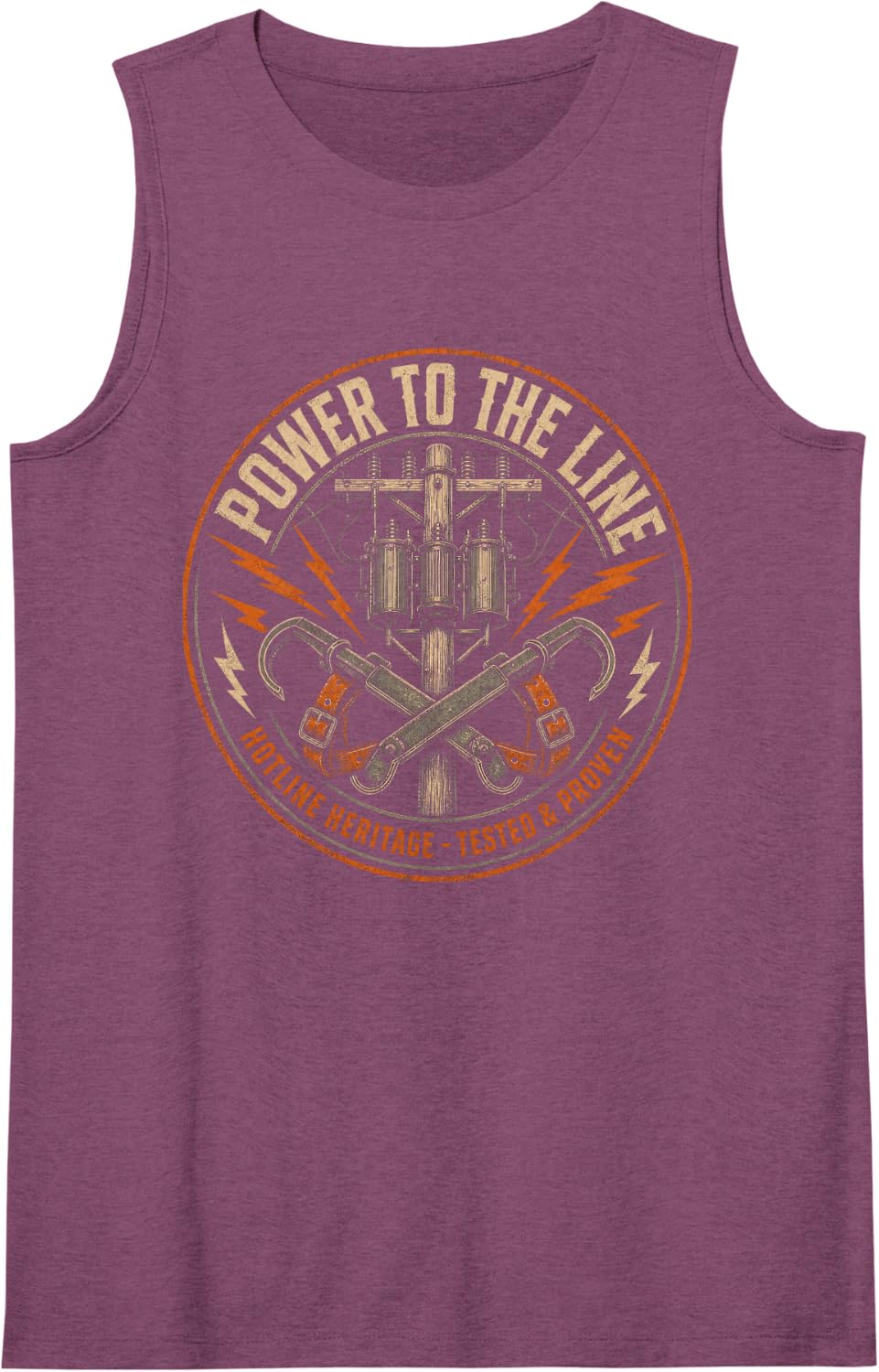 Power to The Line Electrical Utility Lineman Sleeveless Tank Top - Purple