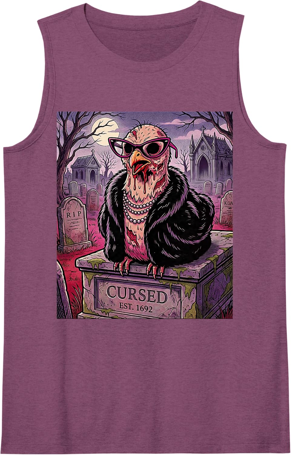Chicken Hen Rooster Crazy Spooky Scary Zombie Farmer Farm Sleeveless Tank Top - Purple