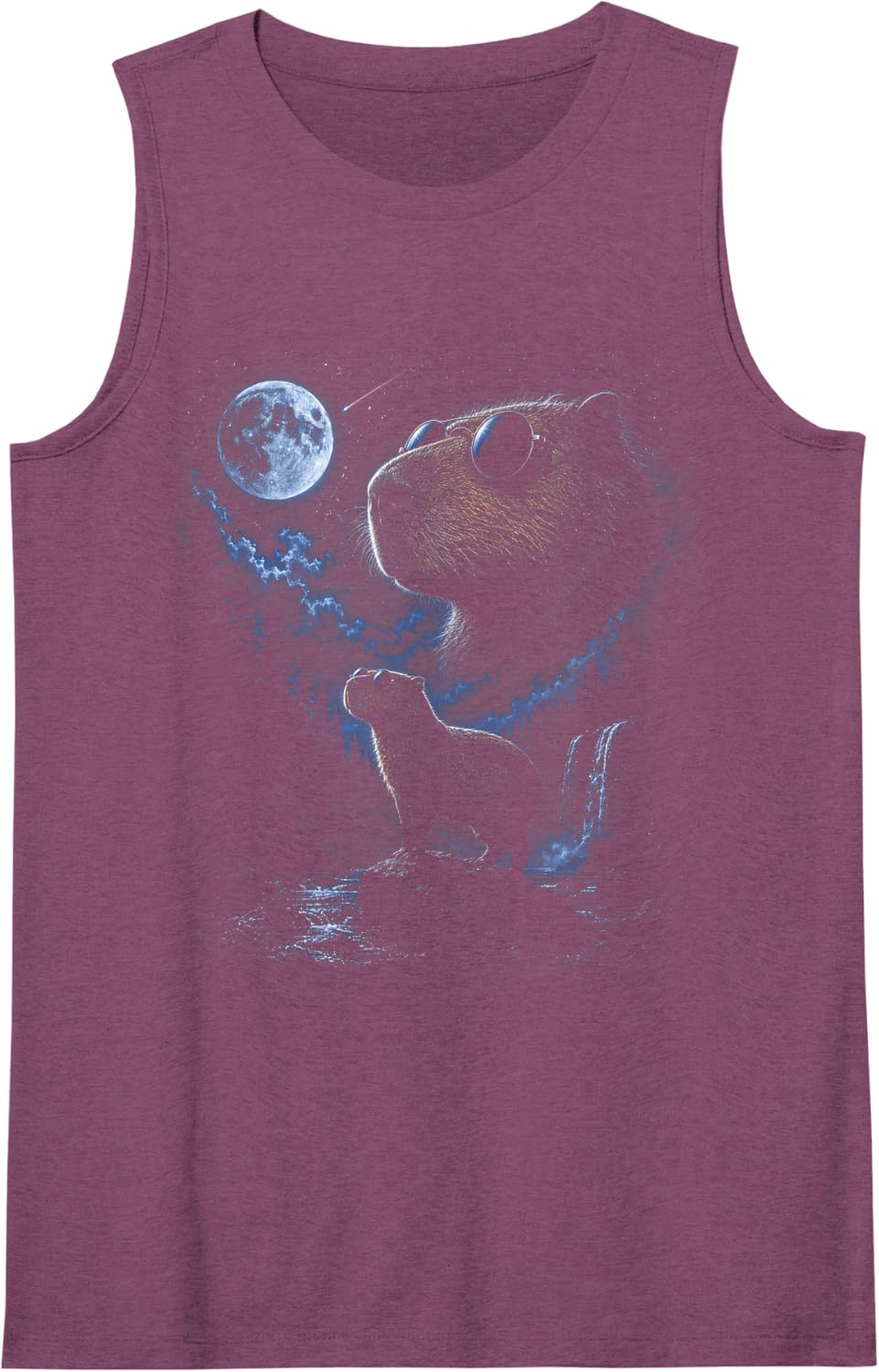 Vintage Capybara Howling At The Moon Meme 90s Animal Graphic Sleeveless Tank Top - Purple