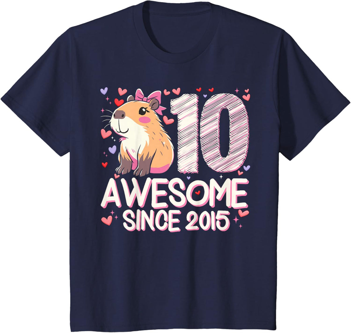 10 Years Old Capybara Gifts For Girls 10th Birthday Party T-Shirt - Navy Blue