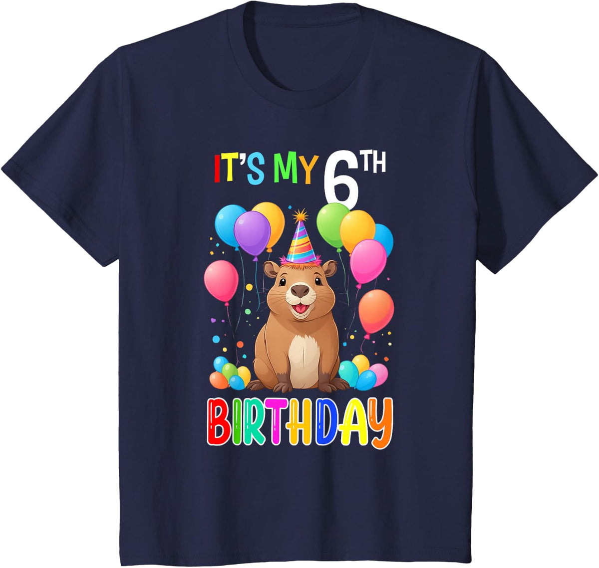 6th Birthday Shirt Funny Capybara 6 Years Capybara Birthday T-Shirt - Navy Blue