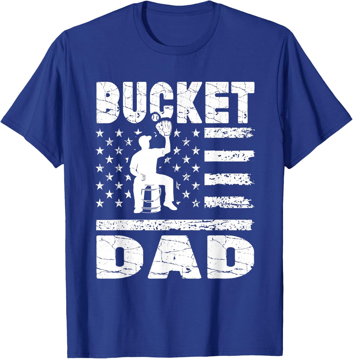 Baseball Coach Bucket Dad Shirt Vintage American Flag Fathers Day Tee T-Shirt - Royal Blue