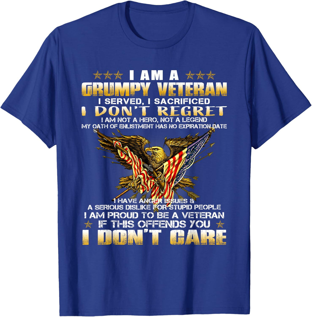 4th of July I Am A Grumpy Old Veteran Vintage Army Gift T-Shirt - Royal Blue