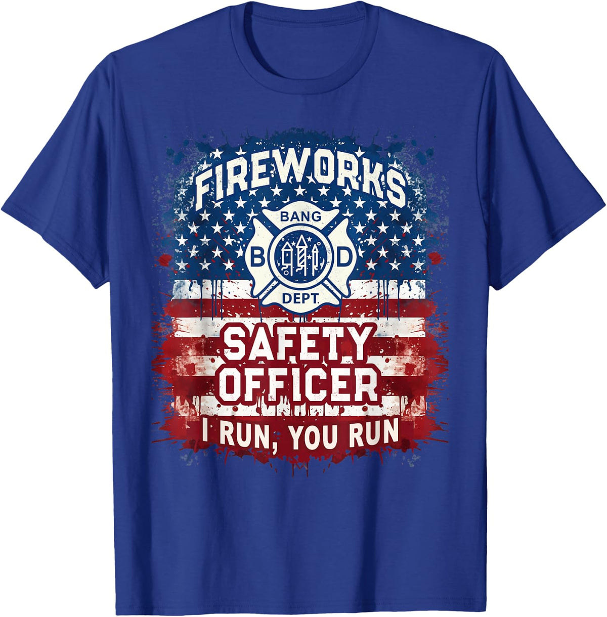 USA Flag FIREWORKS SAFETY OFFICER Director Pyro Tech Boom T-Shirt - Royal Blue