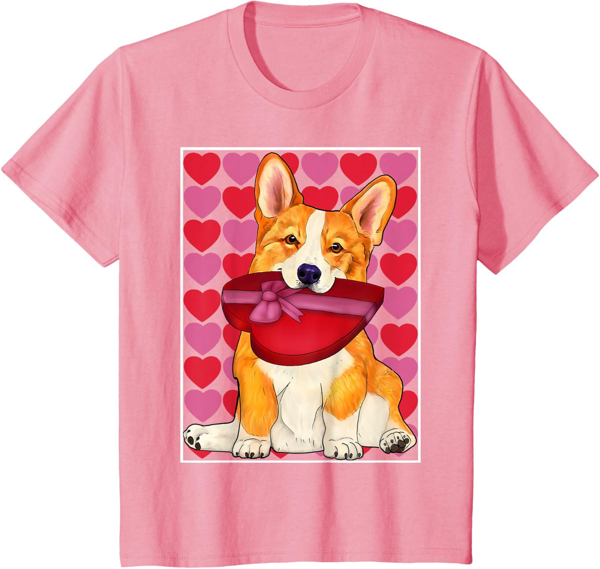 Valentine's day - Corgi with a red heart box T-Shirt - Pink