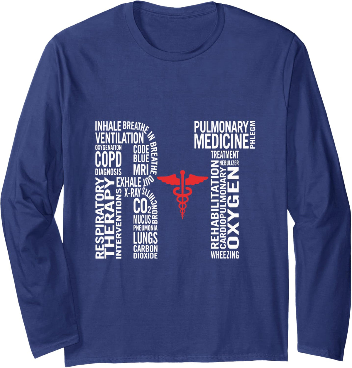 Respiratory Therapist Respiration Long Sleeve Shirt Long Sleeve T-Shirt - Adult Unisex Navy Blue