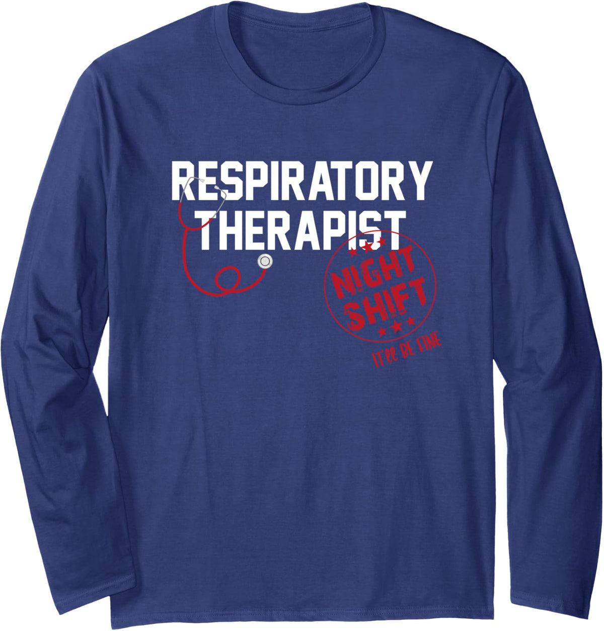 Respiratory Therapist RT Therapy RRT Long Sleeve T-Shirt - Adult Unisex Navy Blue