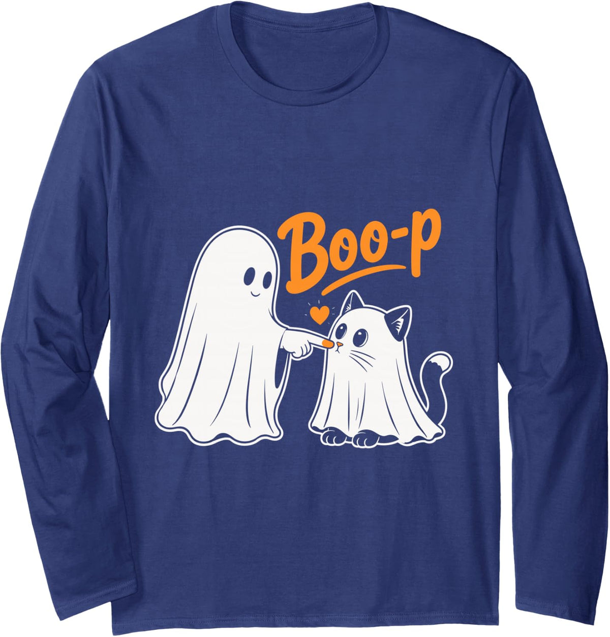 Boo Boo-p Cat Ghost Funny Halloween Cat Lovers Cat Mom Long Sleeve T-Shirt - Adult Unisex Navy Blue