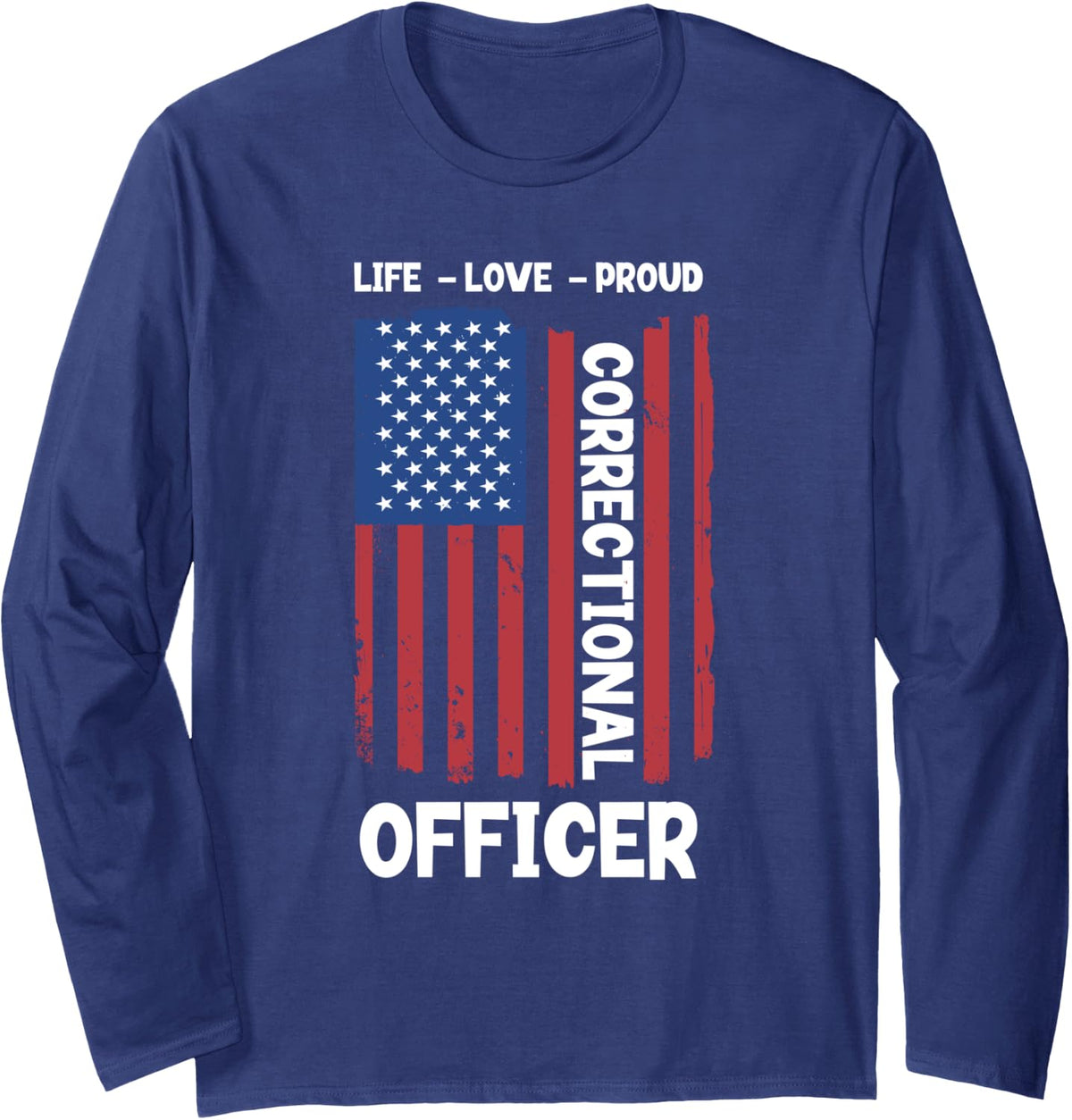 Correctional Officer American Flag Correctional Officer Long Sleeve T-Shirt - Adult Unisex Navy Blue