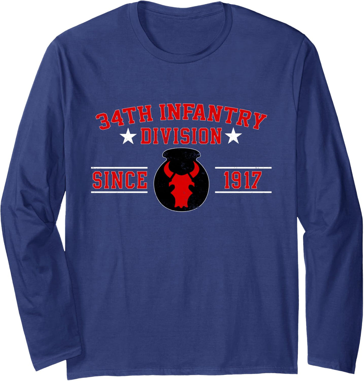 34th Infantry Division Veteran Military Father Day Christmas Long Sleeve T-Shirt - Adult Unisex Navy Blue