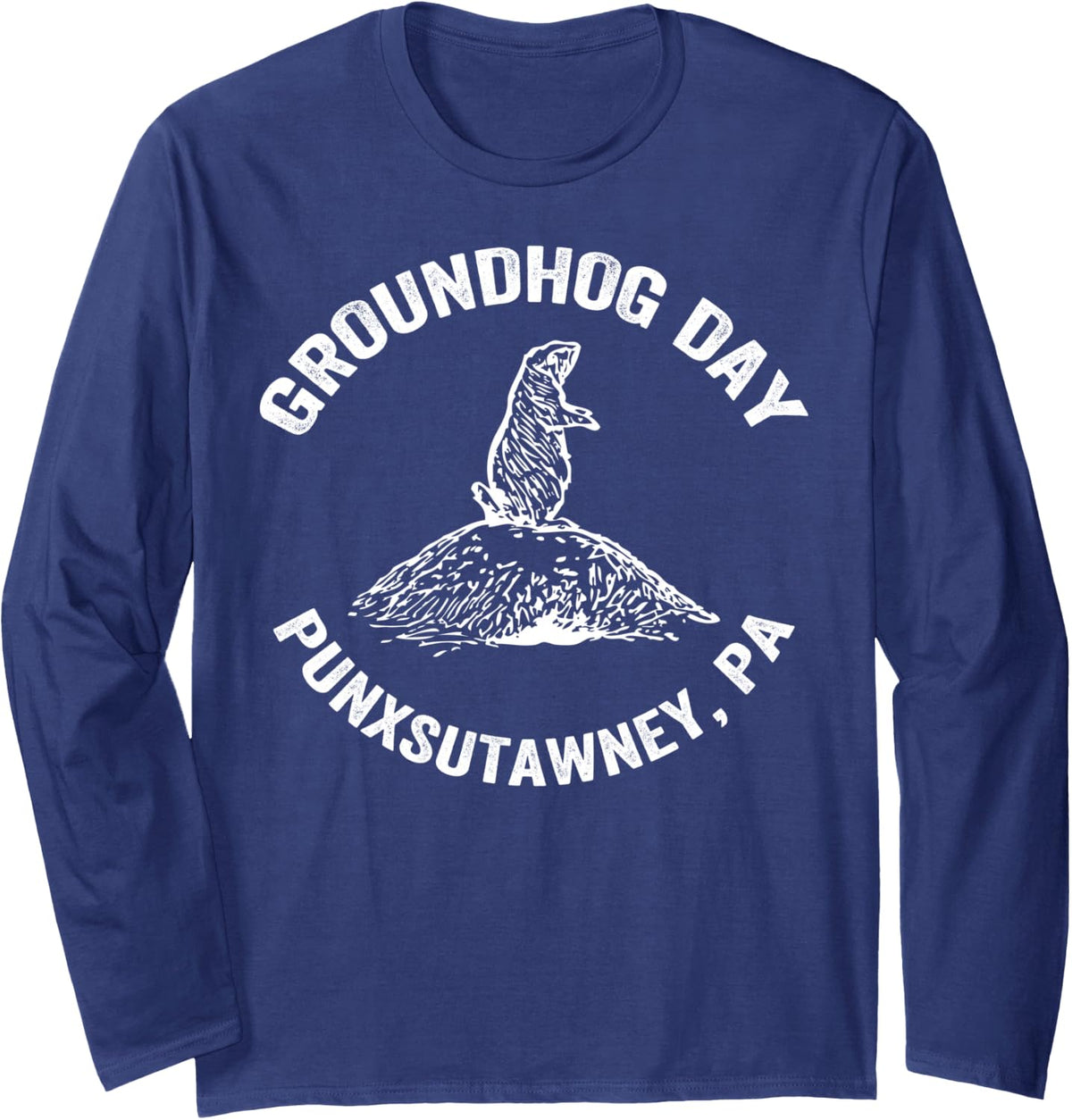 Groundhog Day Party Ground Hog Shadow Long Sleeve T-Shirt - Adult Unisex Navy Blue