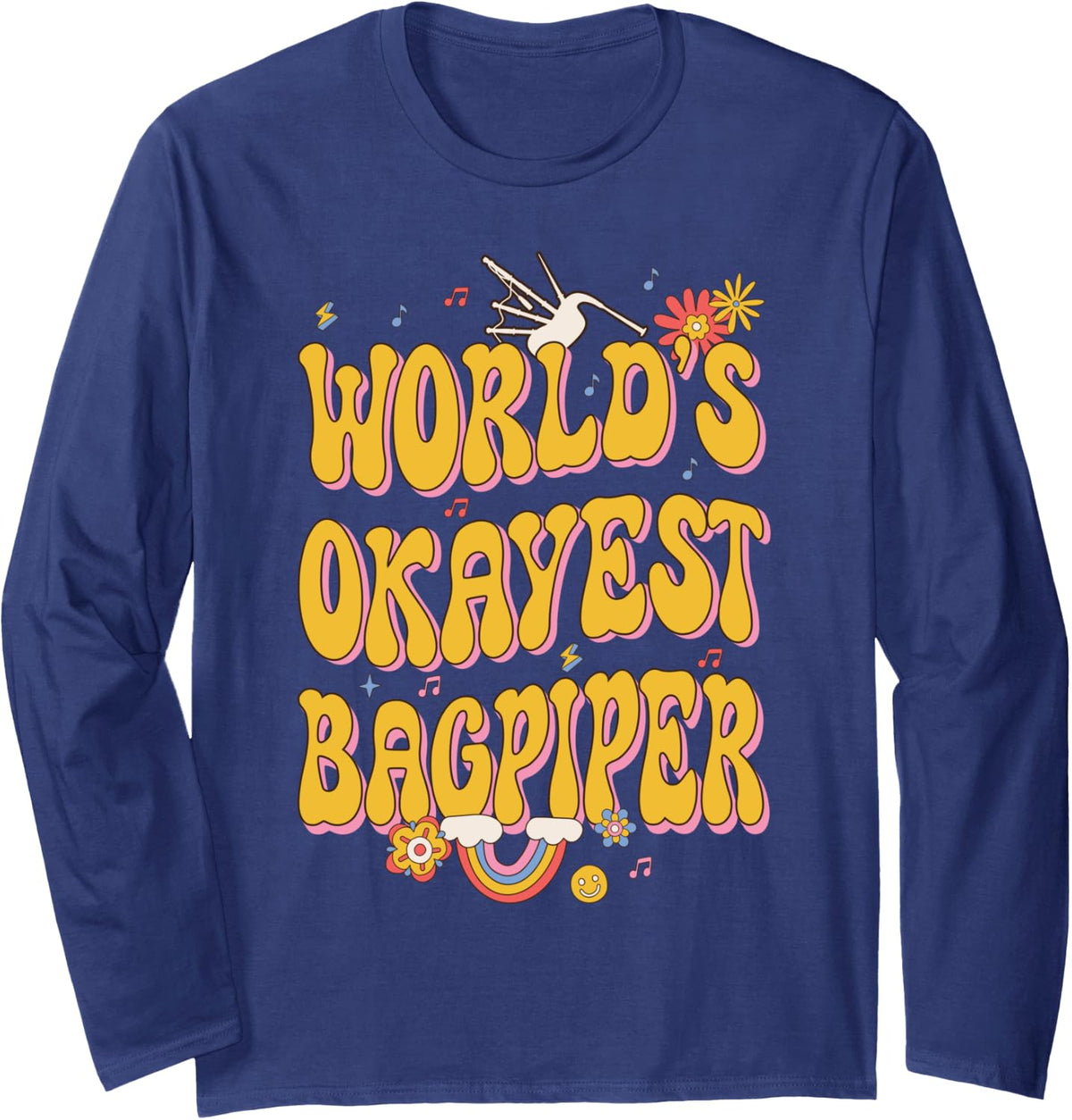 Bagpipe Bagpipes Long Sleeve T-Shirt - Adult Unisex Navy Blue