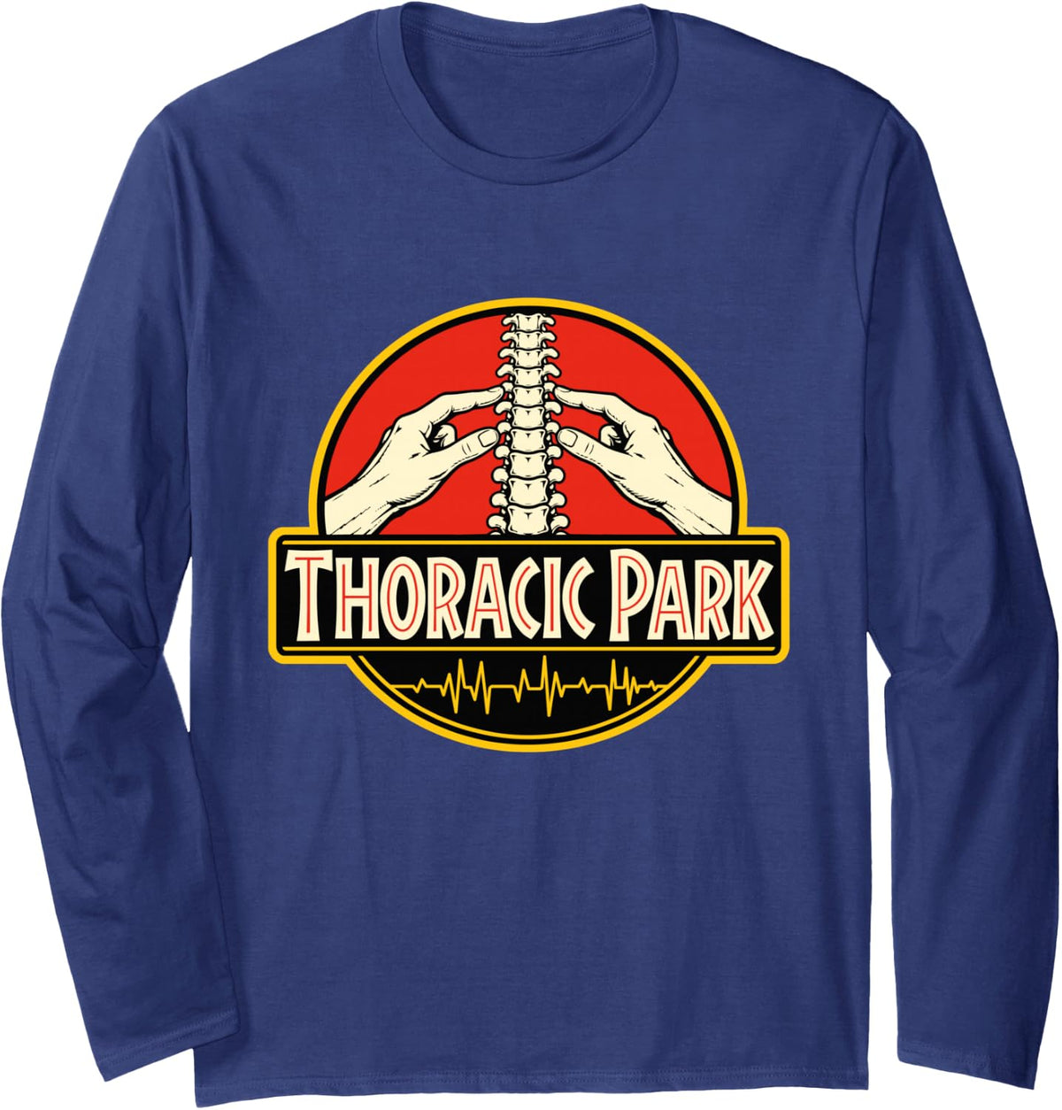 Thoracic Park - Chiropractor Humor Chiro Student Long Sleeve T-Shirt - Adult Unisex Navy Blue