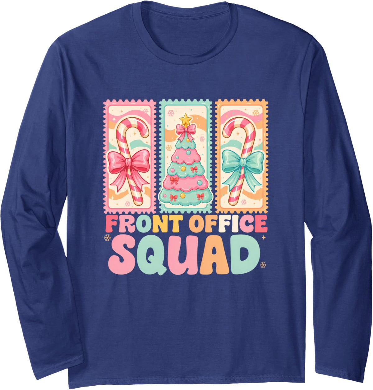 Front Office Squad Christmas School Secretary Receptionist Long Sleeve T-Shirt - Adult Unisex Navy Blue