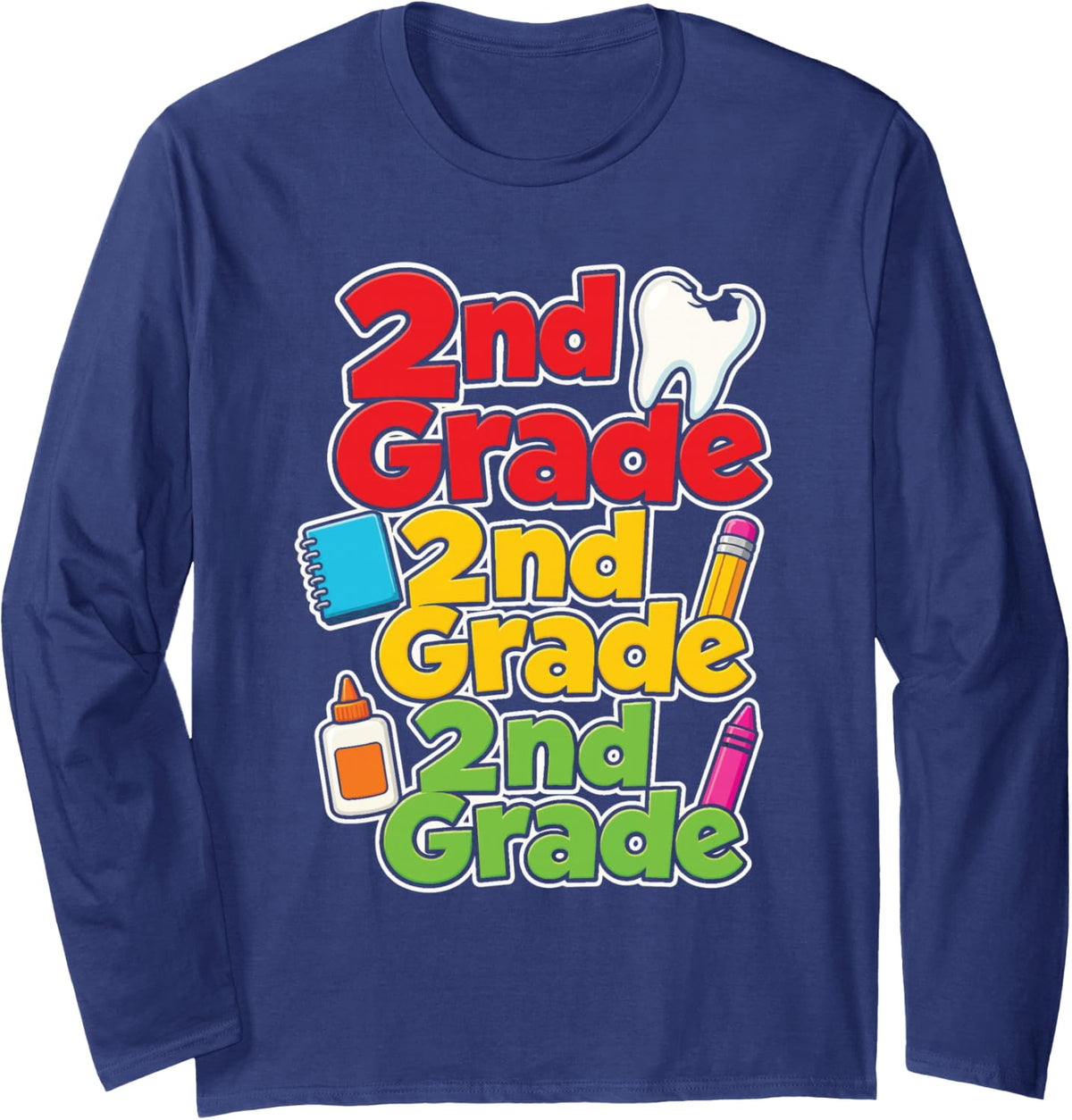 2nd Grade Second Grader Elementary School First Day Long Sleeve T-Shirt - Adult Unisex Navy Blue