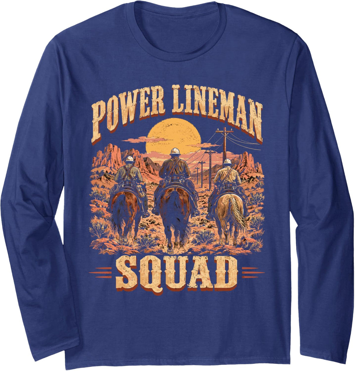 Power Lineman Squad Long Sleeve T-Shirt - Adult Unisex Navy Blue