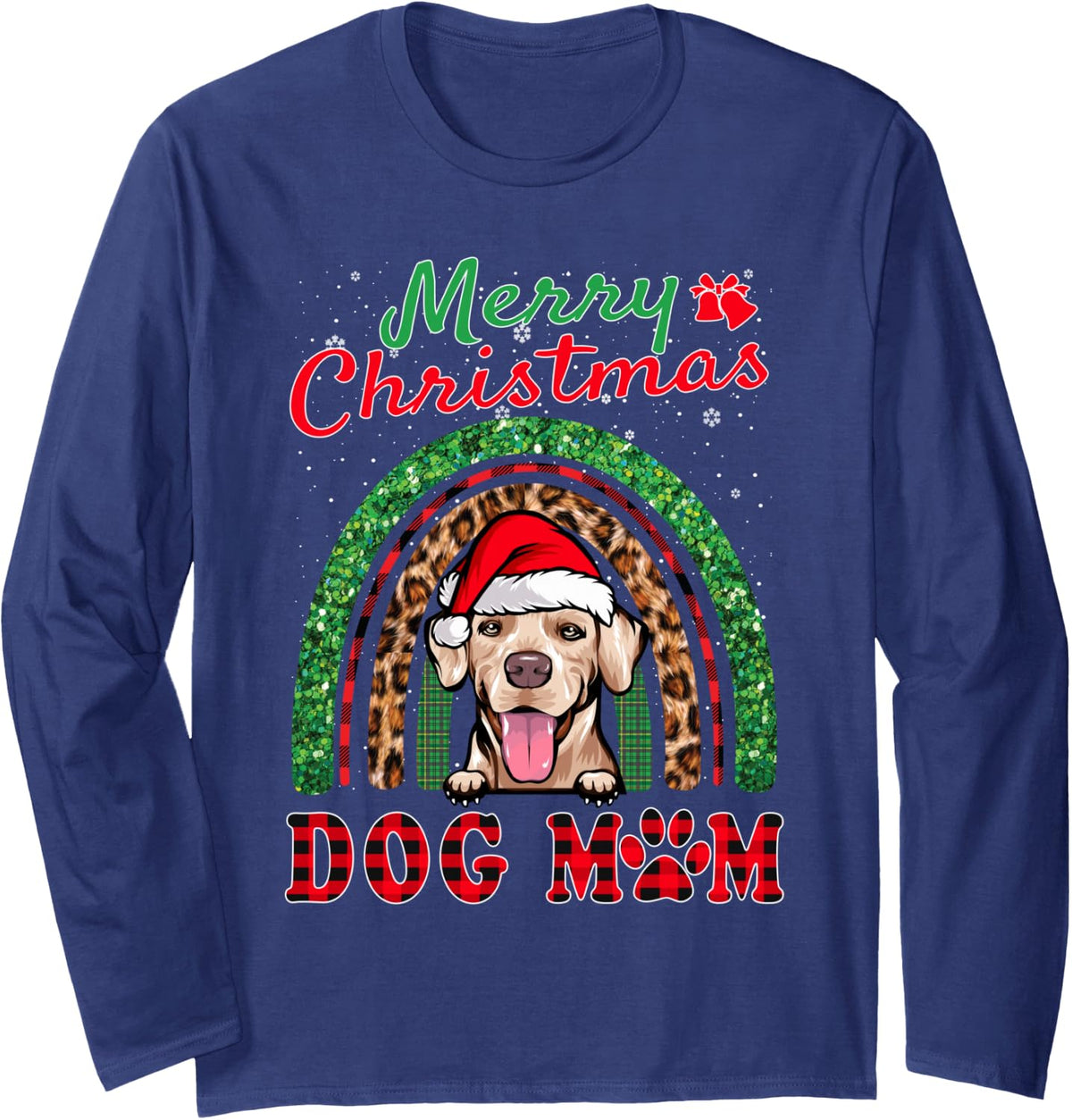 Rhodesian Ridgeback Christmas Santa Dog Mom Rainbow Xmas Long Sleeve T-Shirt - Adult Unisex Navy Blue