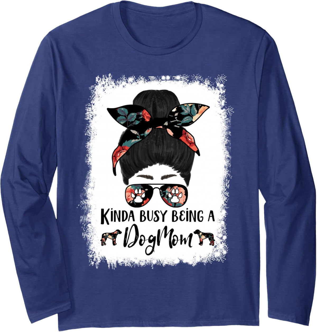 Kinda Busy Being A Dog Mom Rhodesian Ridgeback Messy Bun Long Sleeve T-Shirt - Adult Unisex Navy Blue