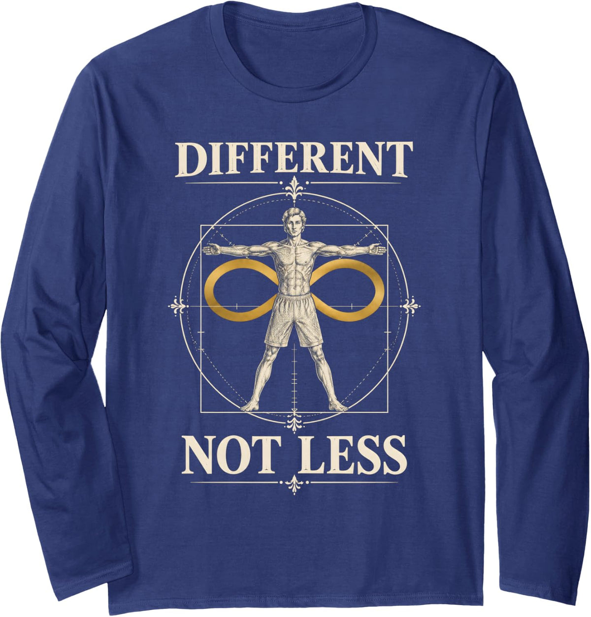 Different Not Less Autism Awareness Acceptance Infinity Long Sleeve T-Shirt - Adult Unisex Navy Blue