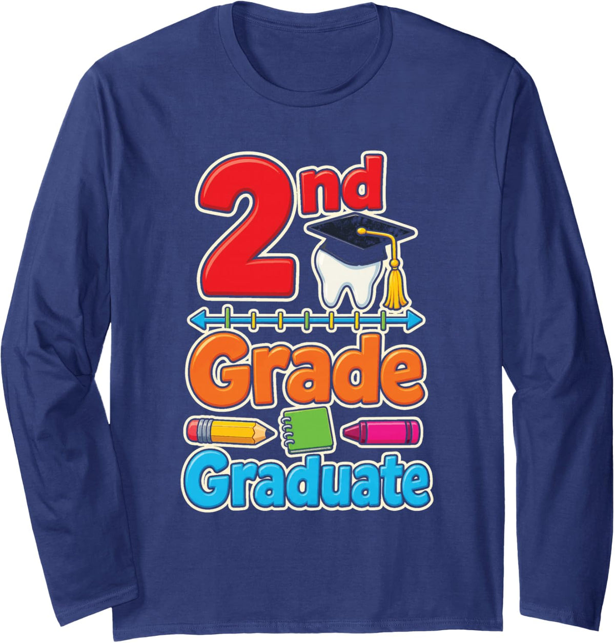 2nd Grade Graduate Elementary Graduation Moving Up Day Long Sleeve T-Shirt - Adult Unisex Navy Blue