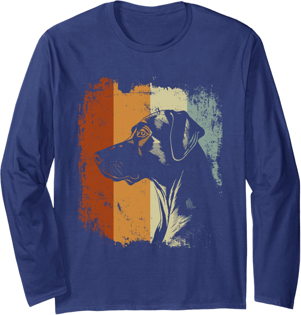 Retro Style Rhodesian Ridgeback Dog Long Sleeve T-Shirt - Adult Unisex Navy Blue