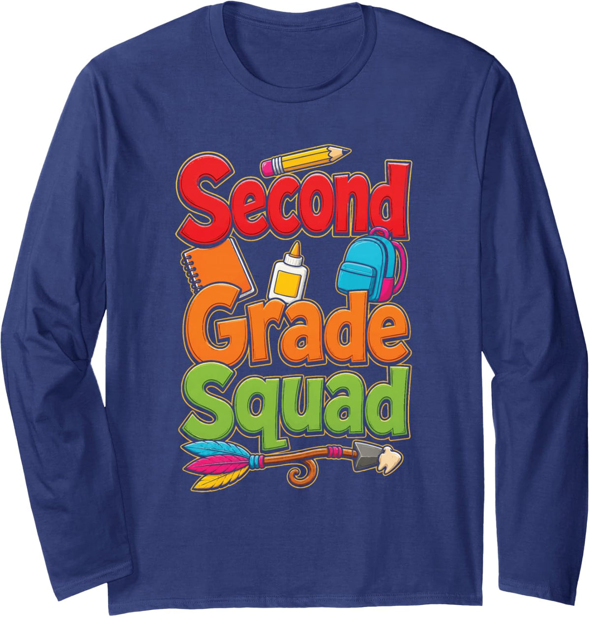 2nd Grade Squad Second Graders First Day of School Long Sleeve T-Shirt - Adult Unisex Navy Blue
