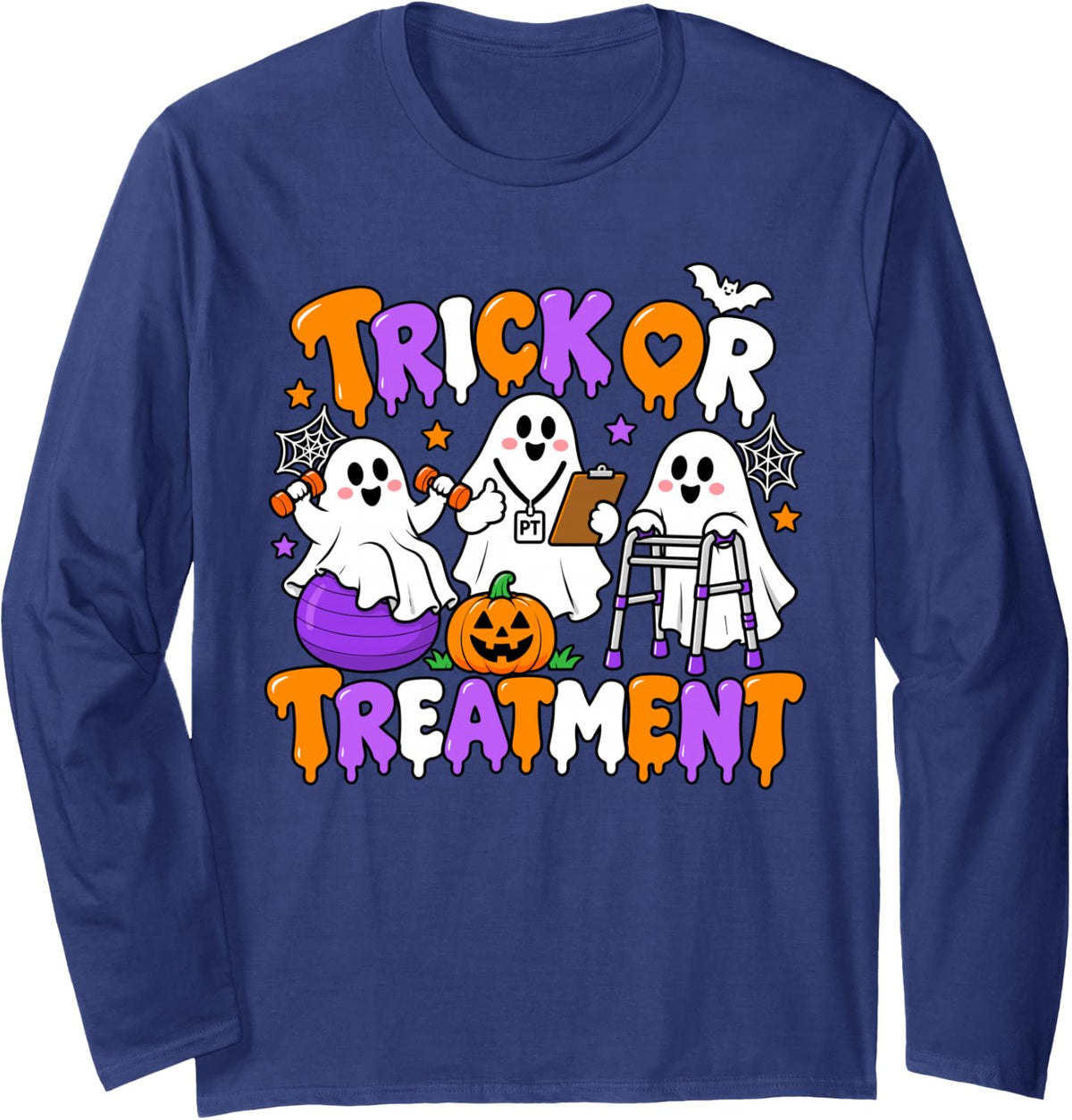 Funny Treatment Physical Therapy PT Ghost Halloween Long Sleeve T-Shirt - Adult Unisex Navy Blue