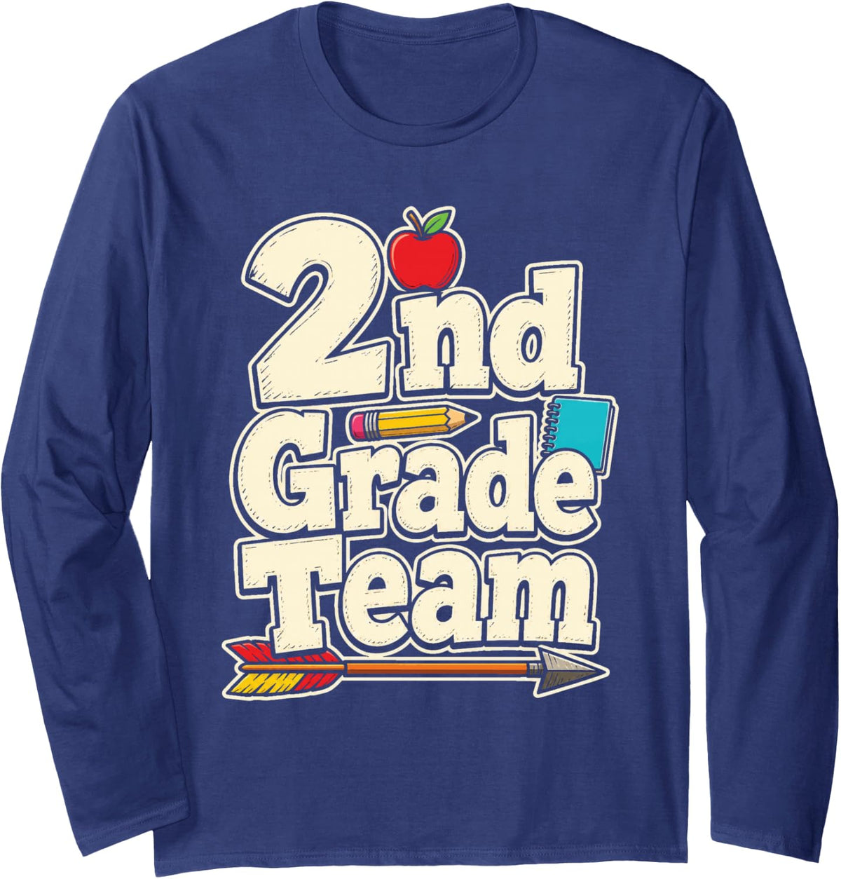 2nd Grade Team Elementary School Teacher Squad Long Sleeve T-Shirt - Adult Unisex Navy Blue