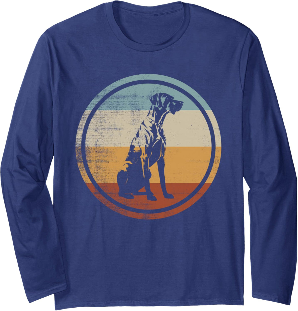 Retro Vintage Design Rhodesian Ridgeback Dog Long Sleeve T-Shirt - Adult Unisex Navy Blue