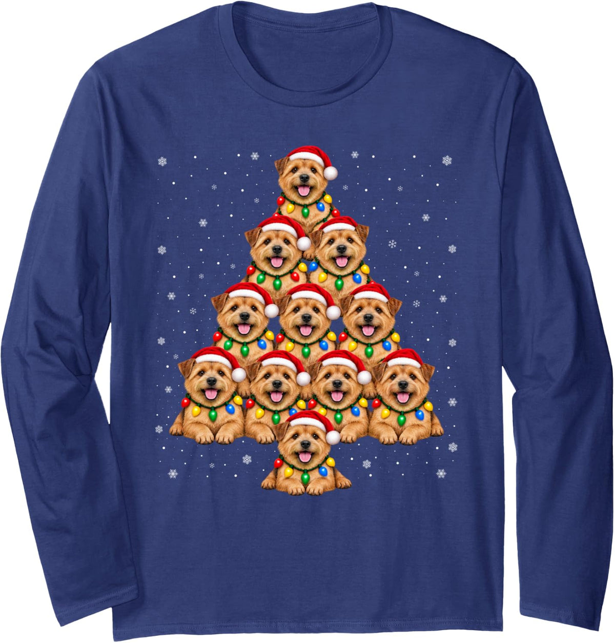 Rhodesian Ridgeback Christmas Tree Snowflake Santa Hat Dog Long Sleeve T-Shirt - Adult Unisex Navy Blue