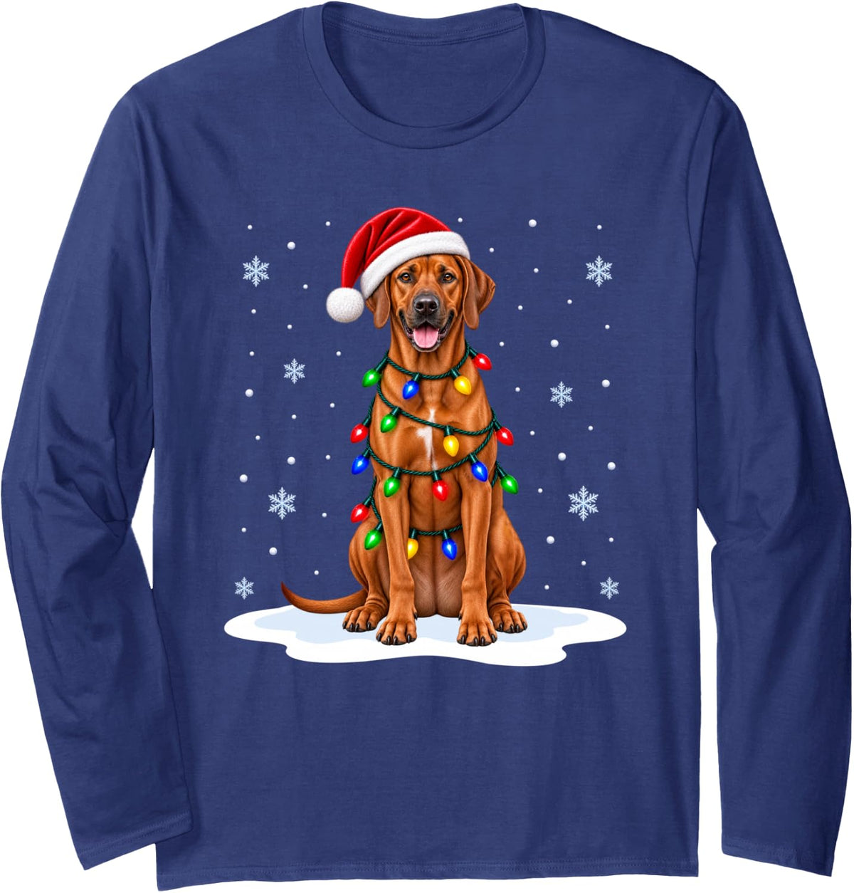 Rhodesian Ridgeback Christmas Lights Pet Dog Animal Lover Long Sleeve T-Shirt - Adult Unisex Navy Blue