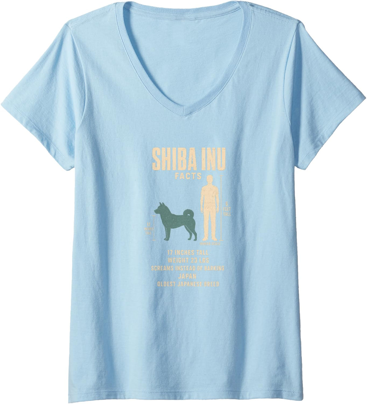 Women's Shiba Inu Facts Dog Breed Size Comparison Chart V-Neck T-Shirt - Baby Blue