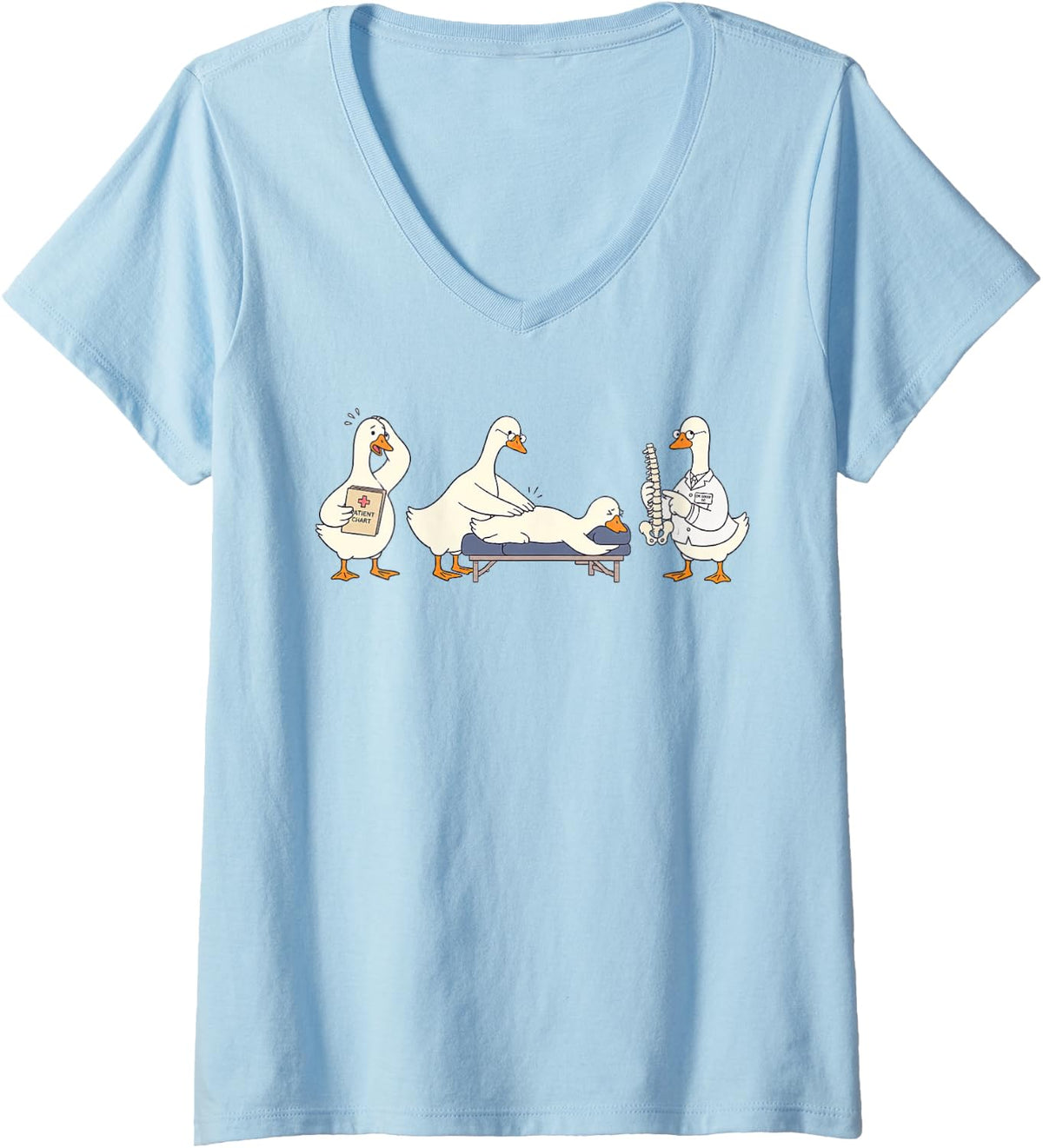 Women's Chiropractor Chiropractic Get Adjusted Spinal Silly Goose V-Neck T-Shirt - Baby Blue