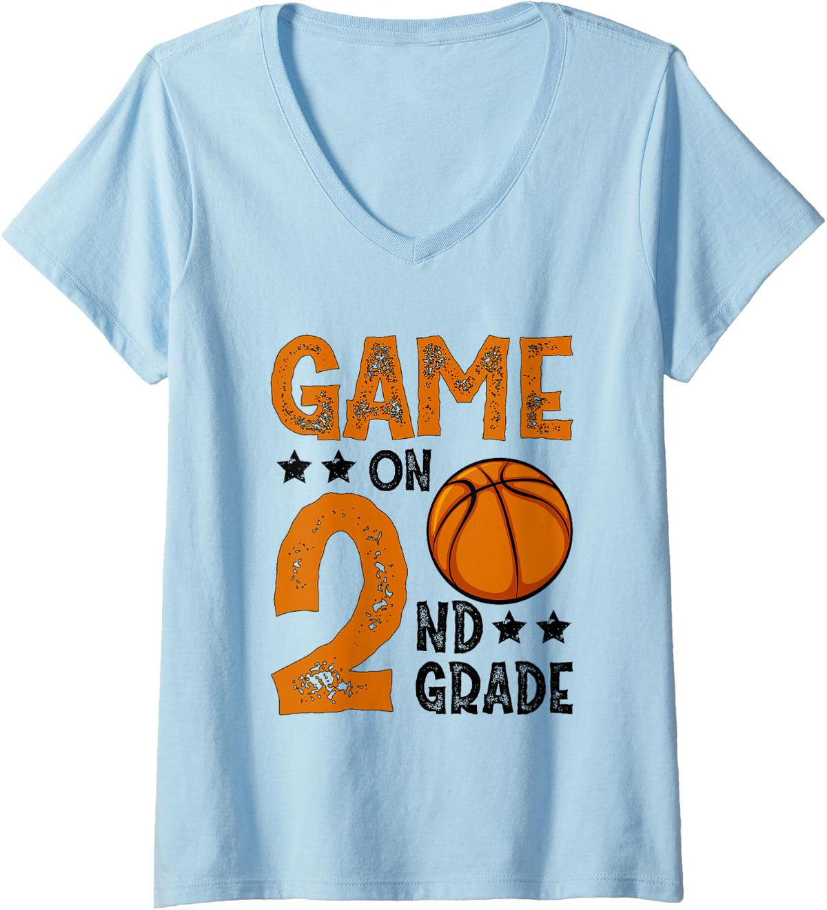 Women's Game On 2nd Grade Basketball Funny Back to School V-Neck T-Shirt - Baby Blue