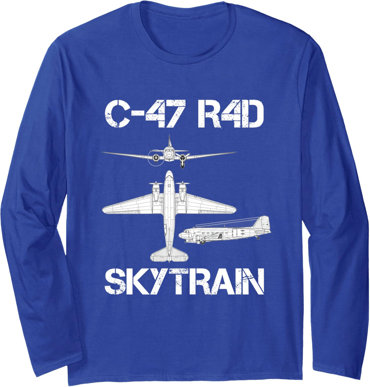 C-47 R4D Skytrain Transport Plane Aircraft WW2 Airplane Long Sleeve T-Shirt - Adult Unisex Royal Blue