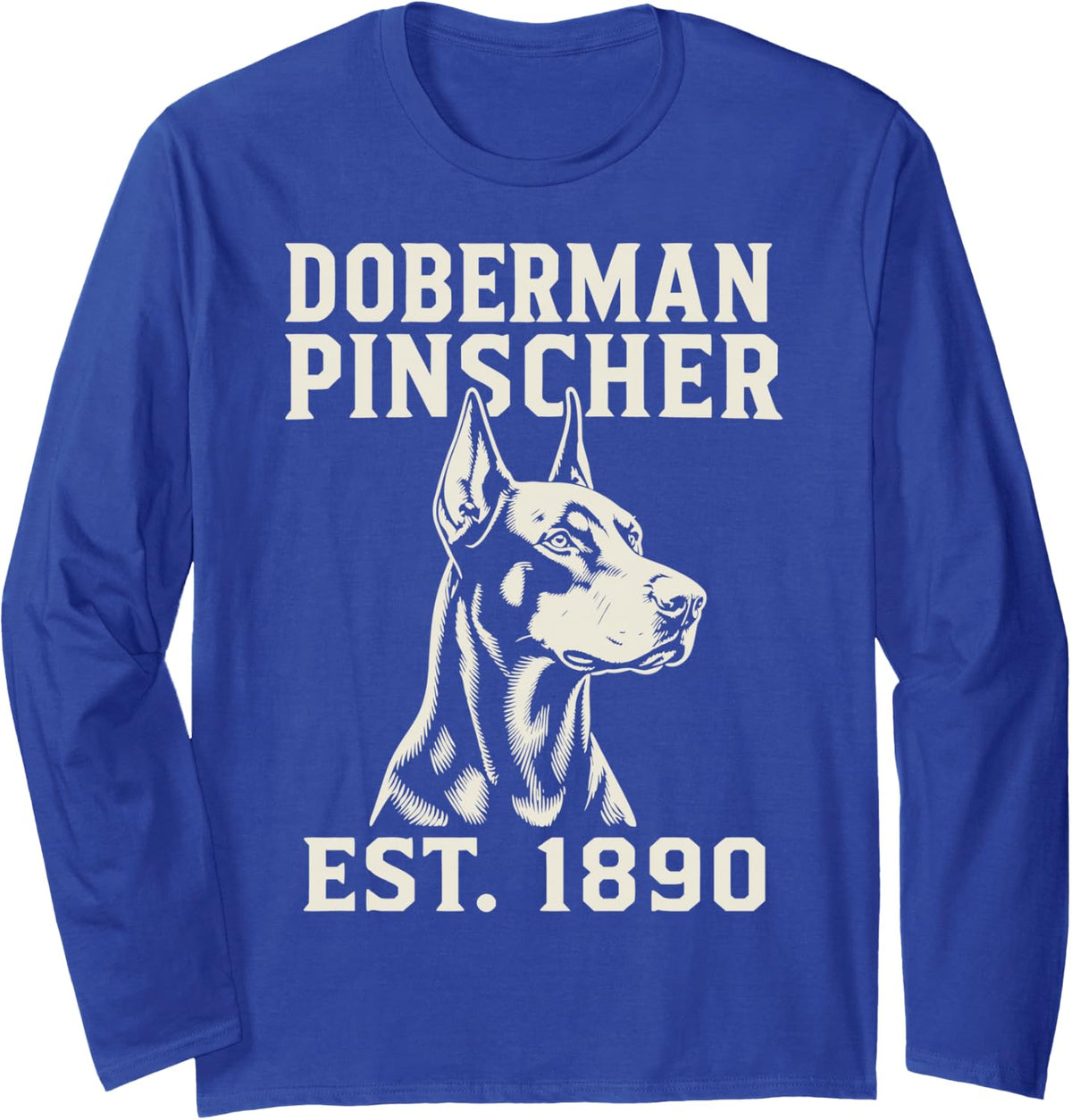 Vintage Doberman Pinscher Long Sleeve T-Shirt - Adult Unisex Royal Blue