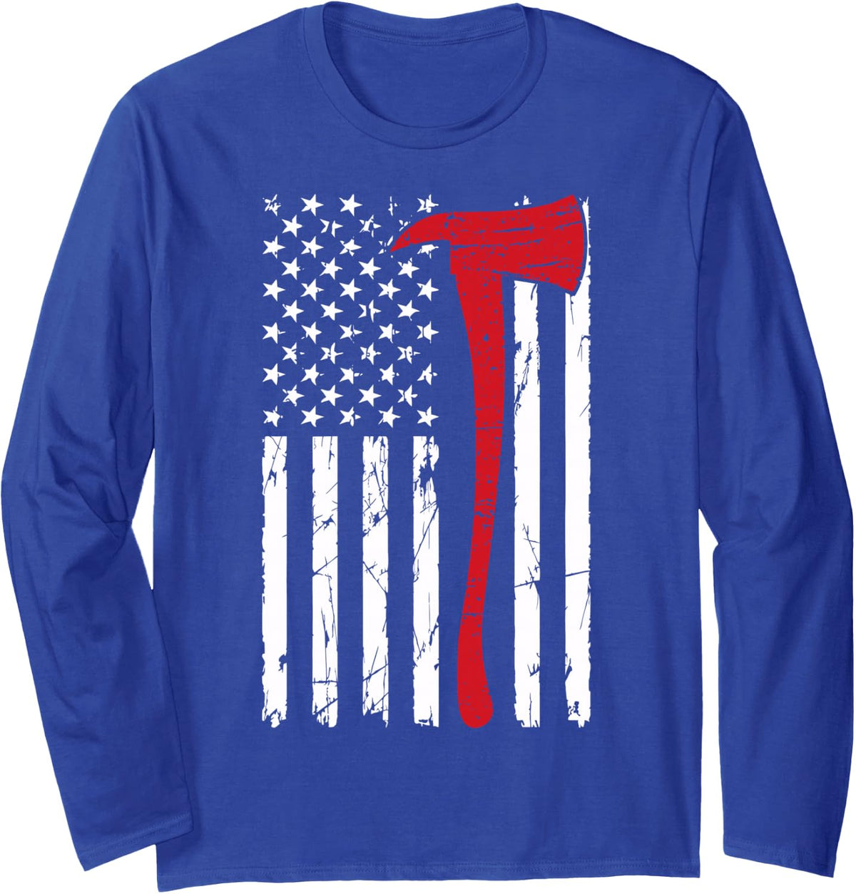 Wildland Firefighter Axe American Flag Thin Red Line Fireman Long Sleeve T-Shirt - Adult Unisex Royal Blue