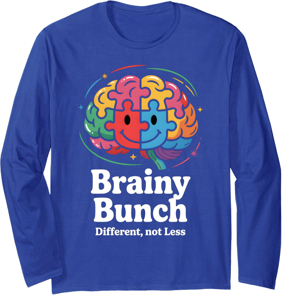 Brainy Bunch Different Not Less Tee Long Sleeve T-Shirt - Adult Unisex Royal Blue