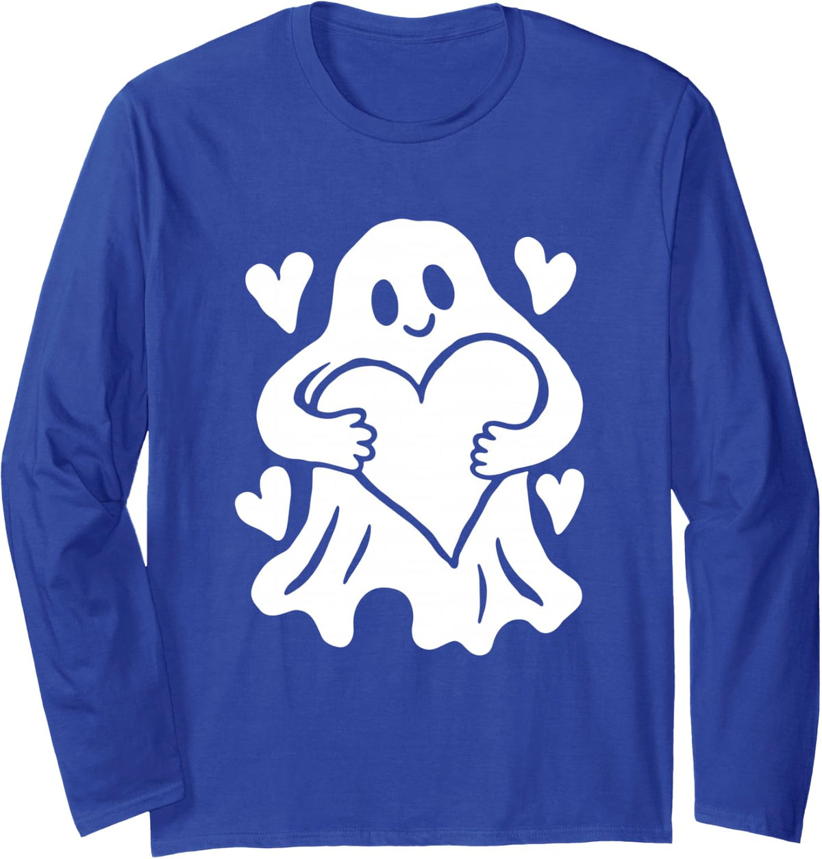 Cute Ghost Hearts Lover Black and White Halloween Long Sleeve T-Shirt - Adult Unisex Royal Blue