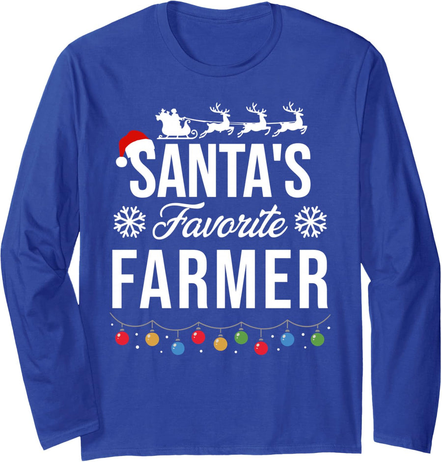 Santa's Favorite Farmer Funny Christmas Xmas Men Women Long Sleeve T-Shirt - Adult Unisex Royal Blue